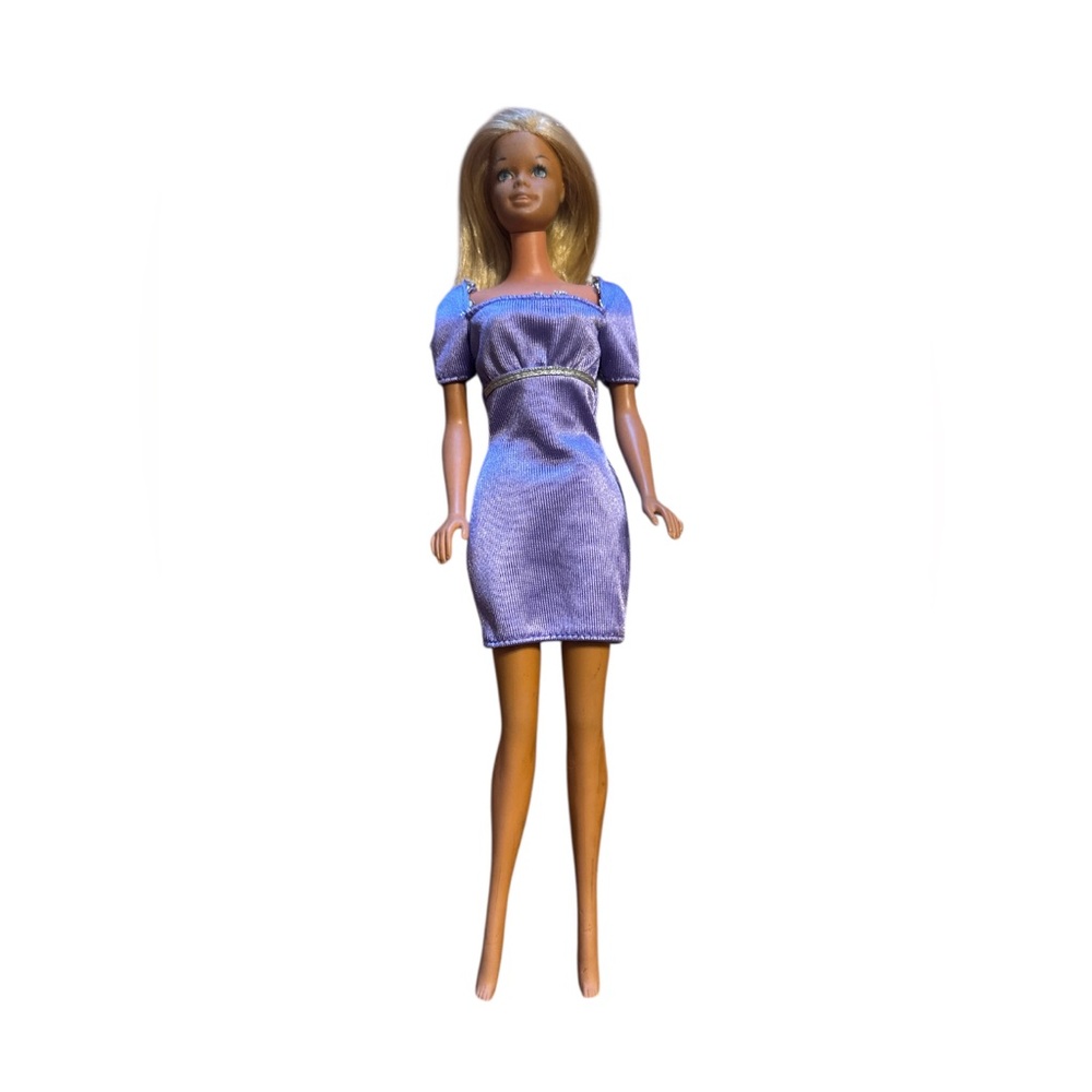 Vintage Barbie 1966 US Patent Pending Japan Barbie Purple Dress Blonde Eyelashes